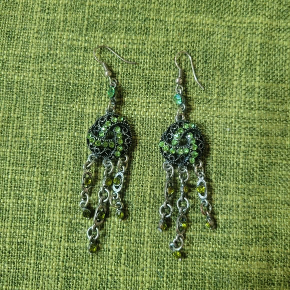 Jewelry - Green Rhinestone Dangly Earrings
